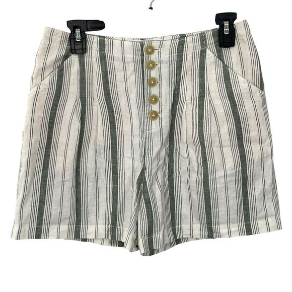 Anthropologie Beachgoer Linen Cotton Shorts in Green White Stripes Size 2 - Picture 1 of 8